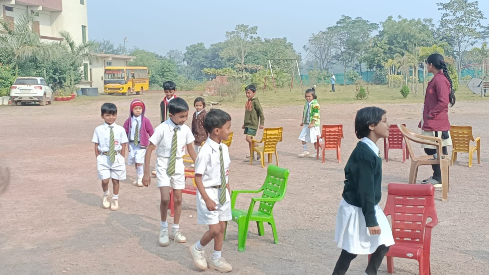 Students outdoors on the school grounds