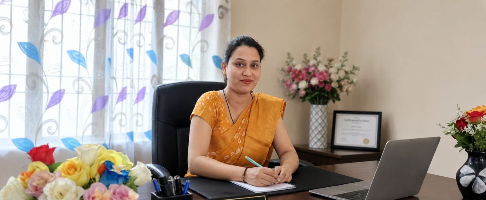 Principal of Uday Public School at her office desk